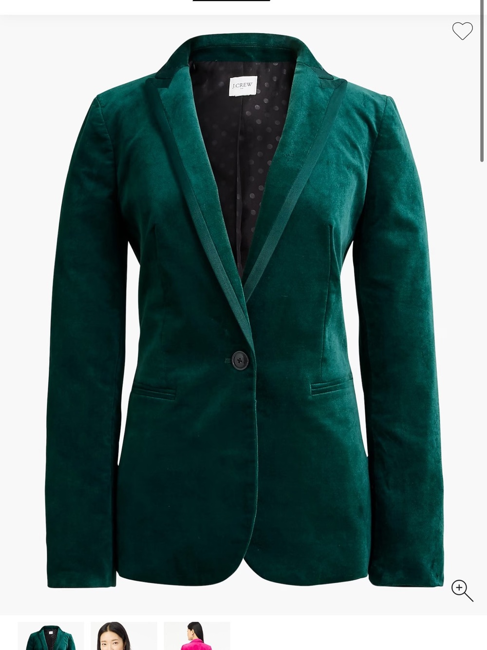 J. Crew Factory Green Velvet Single-Button Blazer - size 8